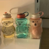 korean style cute cartoon bear double lid straw cup water cup girl heart summer student portable plastic cup handy cup