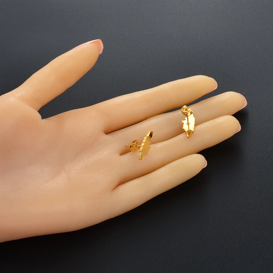 Женские серьги-гвоздики Anniyo с картой Ямаки золотого цвета и из нержавеющей стали