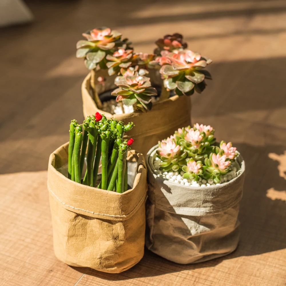 

Fabric Storage Pen Holder Makeup Brush Debris Basket Desktop Decoration Kraft Paper Flower Pot Multi-Function Desktop Plant Bag