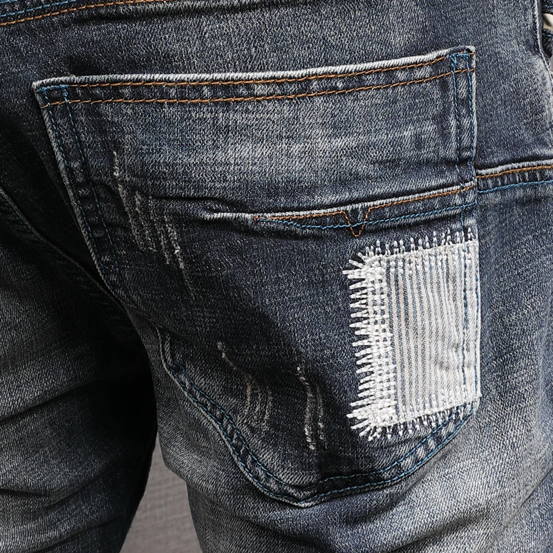 Autumn New Men's Embroidered Blue Jeans Fashion Casual Straight Slim Fit Pants Korean Style Cotton Denim Trousers