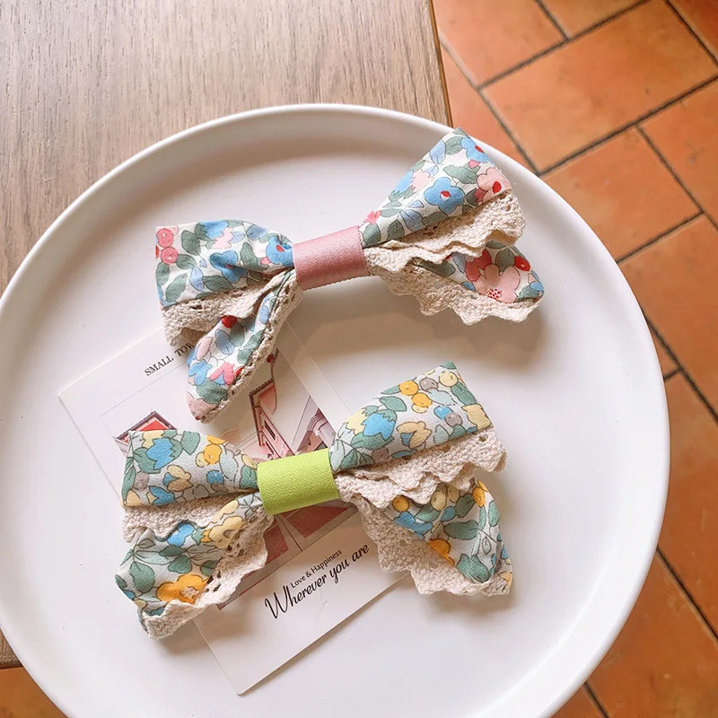 

Korean Style Sweet Floral Lace Hairpin Girls Bow Side Clip Baby Fabric Headdress Hair Clip for Children Fashion Hair Accessories