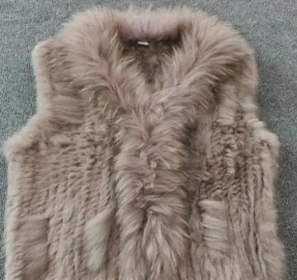 light khaki Качественный модный вязаный жилет из натурального кроличьего меха, жилет из натурального меха, жилет из натурального кроличьего меха, жилет из кроличьего меха, лидер продаж - Цвет: light khaki
