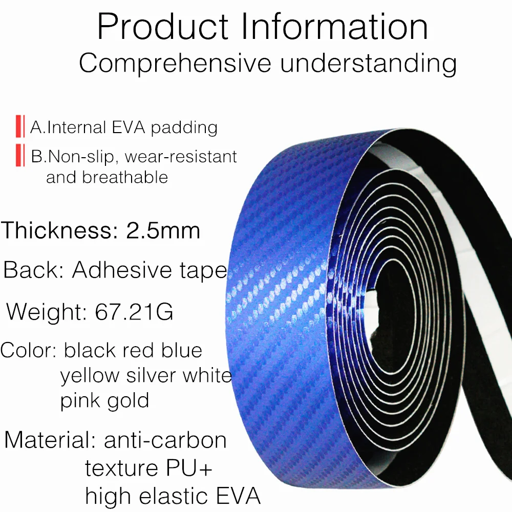 MOTSUV Road Bicycle Handlebar Carbon Fiber Pattern EVA PU Bar Tape Soft Cycling Damping With 2 Bar Plug Anti-slip Shock straps
