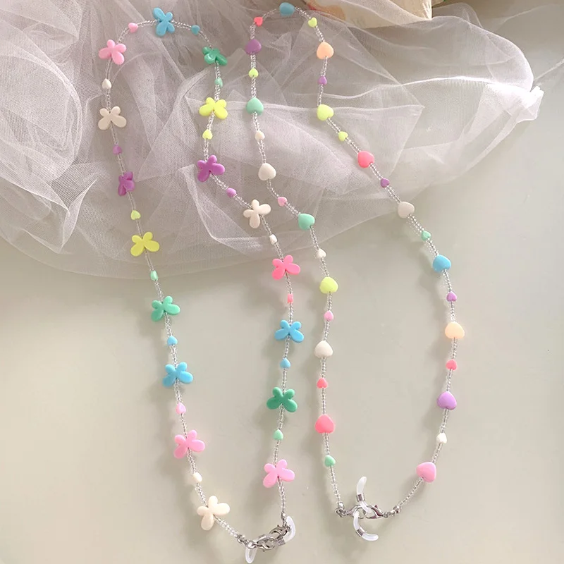 

Fashion Heart Butterfly Shaped Acrylic Beads Glasses Chain Women Cute Sunglasses Holder Rope Mask Chain Strap Hang On Neck Gift