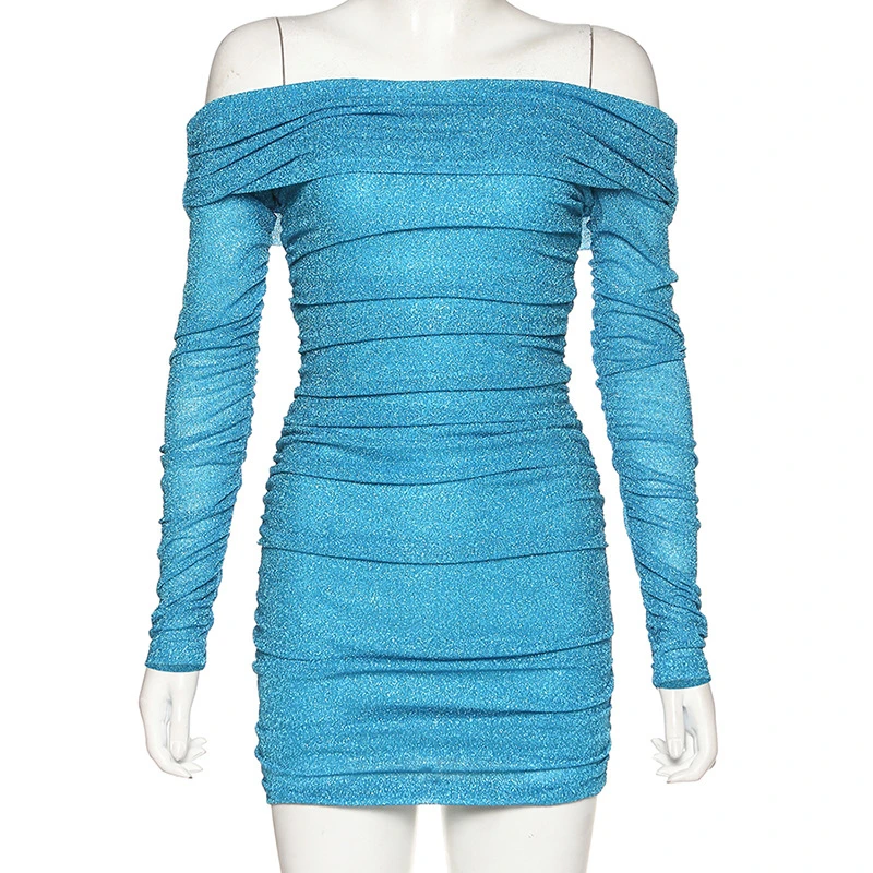 Townlike Off Shoulder Fold Mini Sexy Dress Women Long Sleeve Autumn Winter Backless Bodycon Party Dresses Vestidos 2020 | Женская одежда