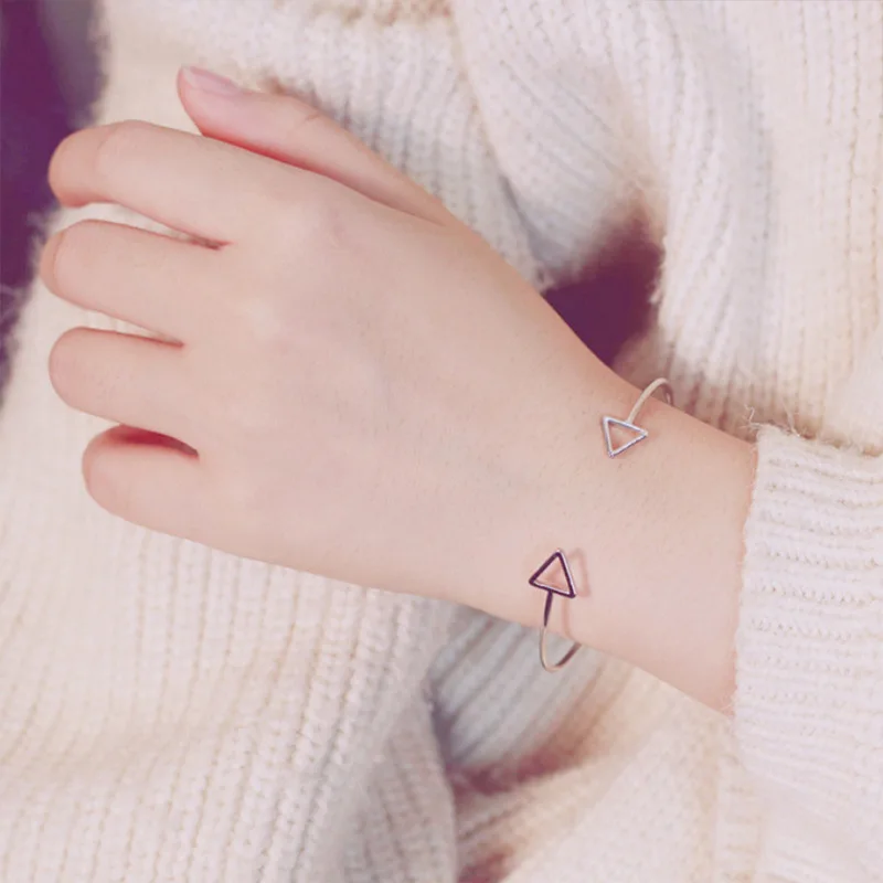 2019 корейский модный Золотой Серебряный геометрический треугольник Открытый