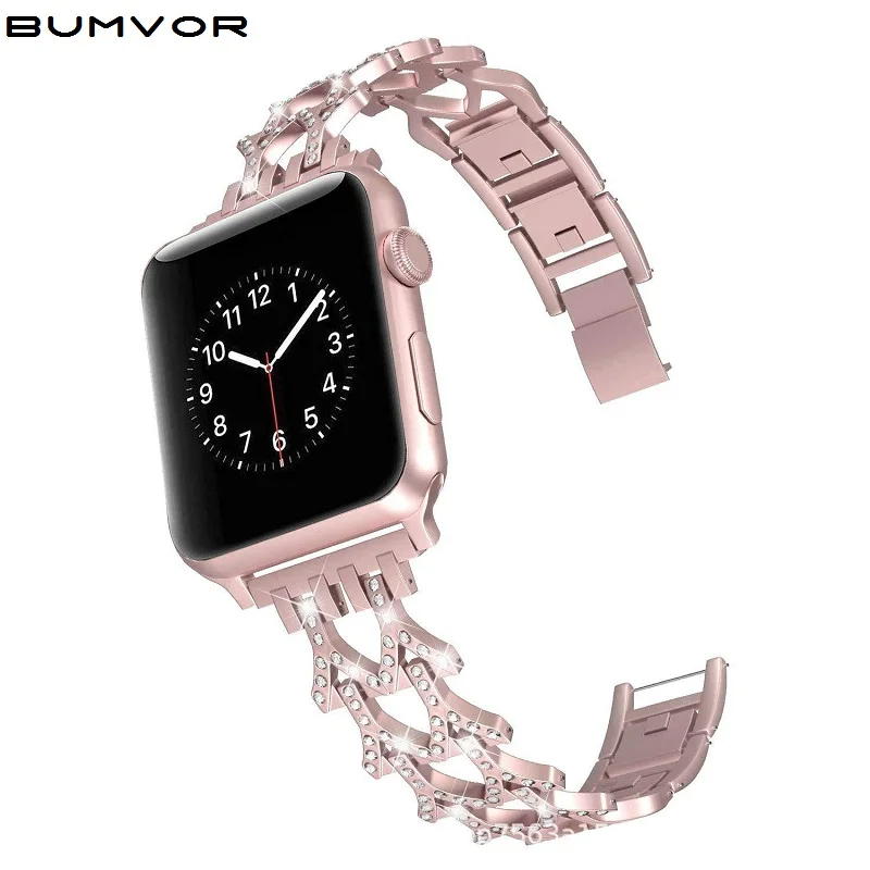 Ремешок из нержавеющей стали для Apple Watch ремешок розового золота стразы