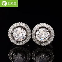 umq classic round moissanite stud earrings for women total 1 2 carat s925 silver earrings heart arrow cutting with certificate