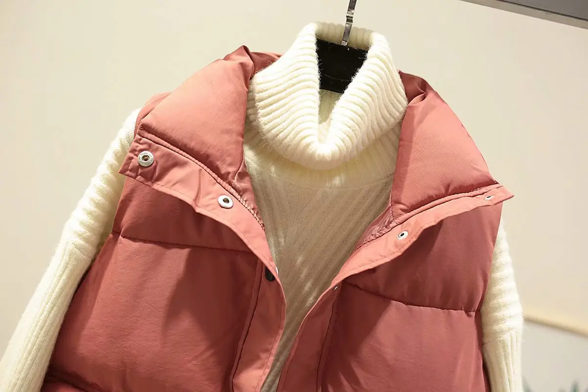 

2021 Winter New Down Cotton Vest Women Short Loose Bread Thick Sleeveless Waistcoat