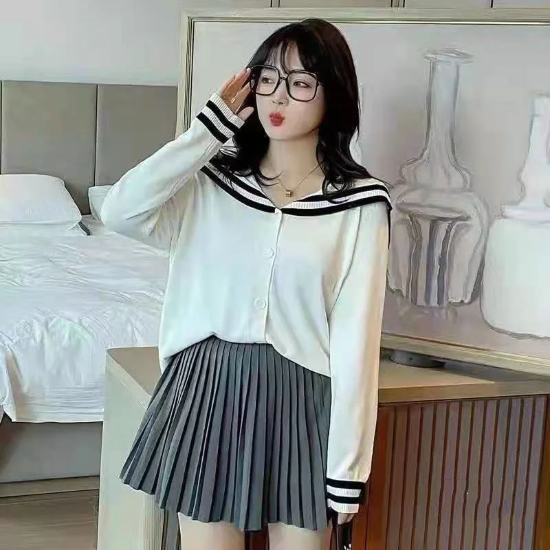 

Толстовки большого размера, корейский стиль, матросский воротник, свободный свитер для женщин, Новинка осени 2021