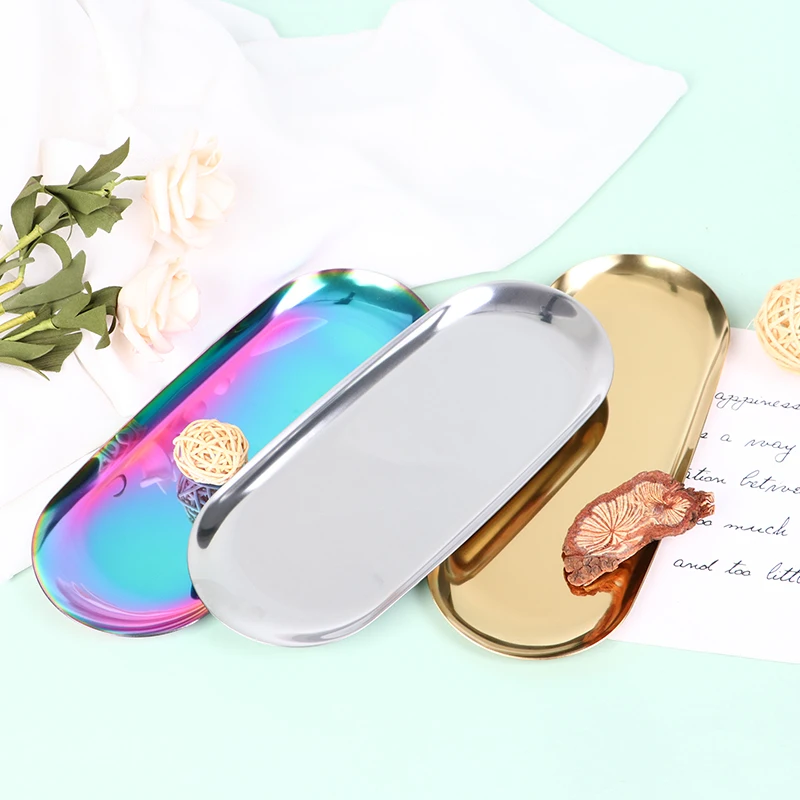 

Nordic Style Oval Jewelry Storage Serving Tray Platter Stainless Steel Snack Tray Metal Storage Gold Decoration Home Organizer