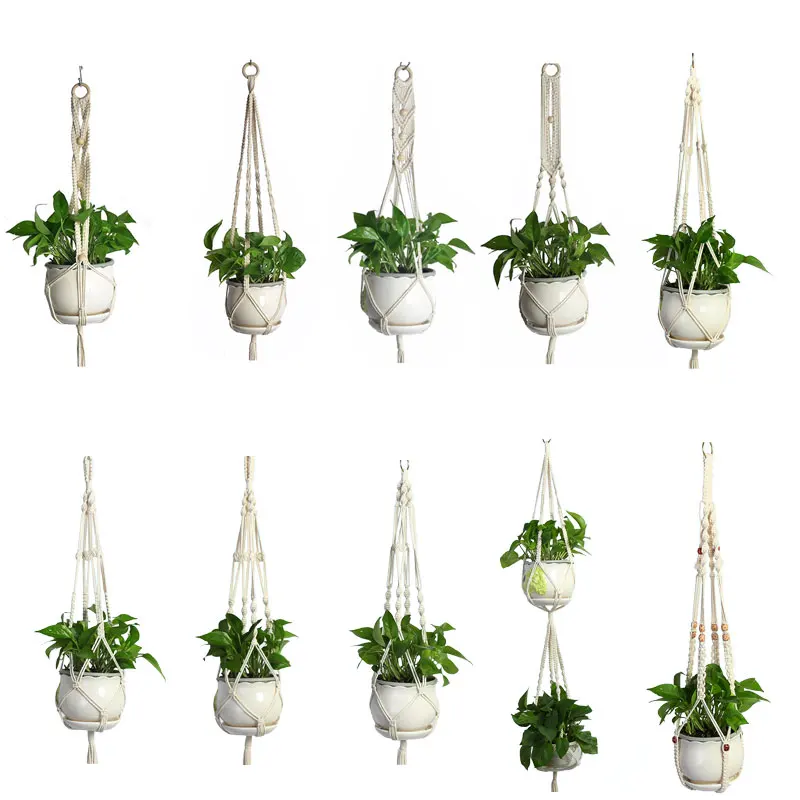 Green Plant Hanging Basket Cotton Hemp Rope Hand-Woven Sling Gardening Flowerpot Net Bag Wall Decoration Country yard | Дом и сад