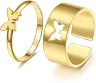 Модные кольца с бабочками для женщин, 2 шт., позолоченные Смешные подарки для девочек-подростков, ювелирные изделия 2021, модные классические кольца для женщин