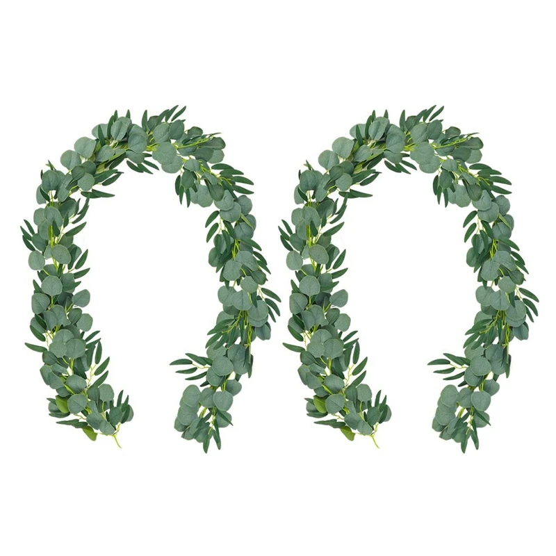 

10-Pack 6.5 Feet Artificial Eucalyptus with Willow Garland Fake Vine Plant with Leaves Faux Silver Dollar Greenery