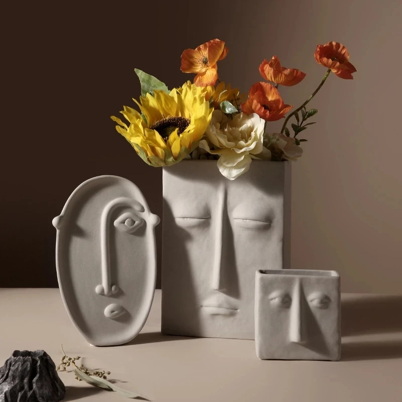 

Nordic Home Decor Ceramic Vase Ins Flowers Human Face Design Decoration Bedroom Livingroom Porch Luxury Pot Flower Vase Gift