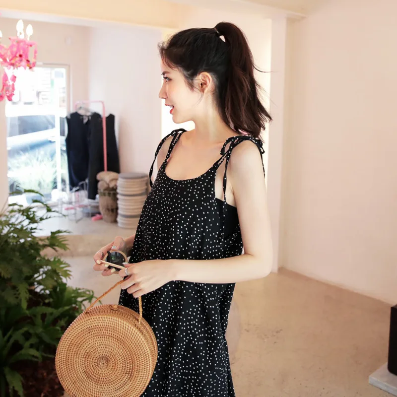 LANMREM/широкие брюки в черный горошек без рукавов на бретельках Свободные женские