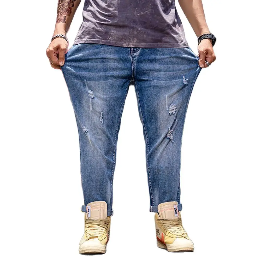 Новая мода размера плюс рваные джинсы для мужчин повседневные джинсовые штаны