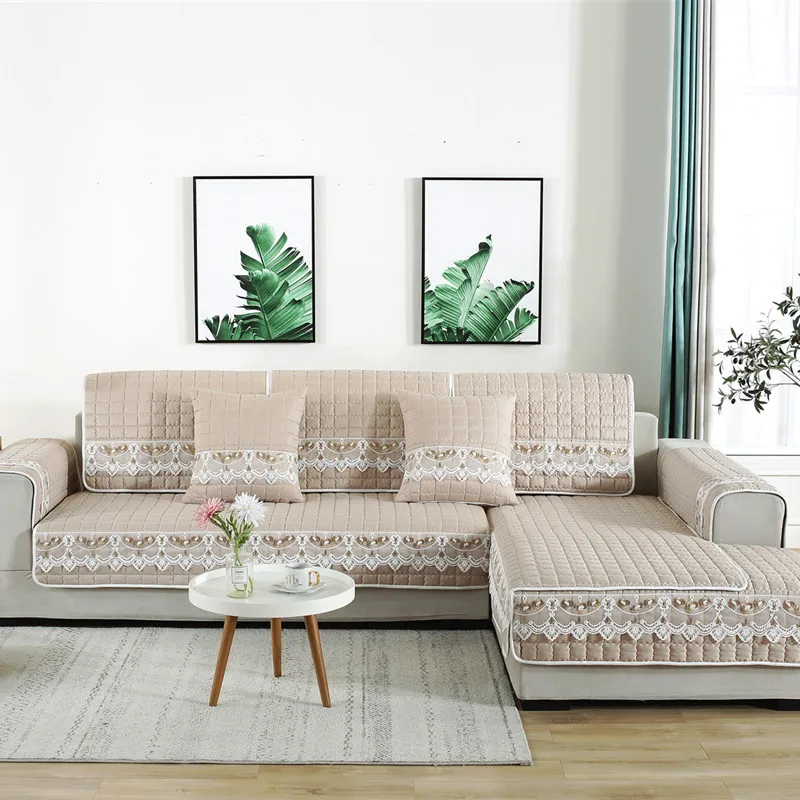 

Lace Sofa Cover Non-slip Modern Quality Slipcover Simple Fabric Pillow Solid Color Couch Seat for Living Room Home Decor