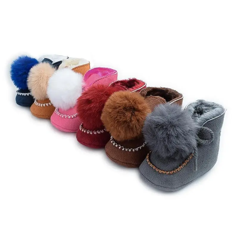 Новинка зимние ботинки для новорожденных Теплая обувь с помпоном малышей мягкая
