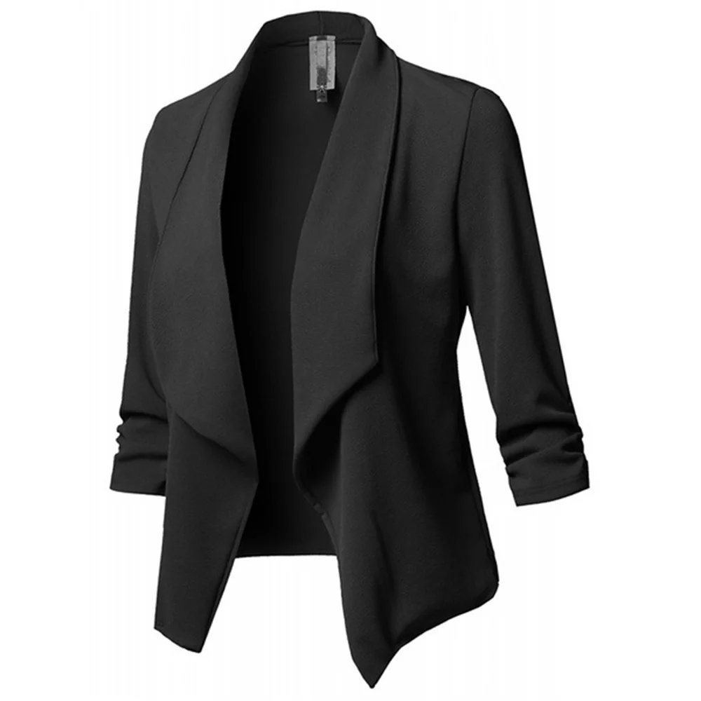 

Women Office Wear Basic Blazers Fashion Coat Vintage Pleated Long Sleeve Solid Female Outerwear Business Slim Work Suit Jackets