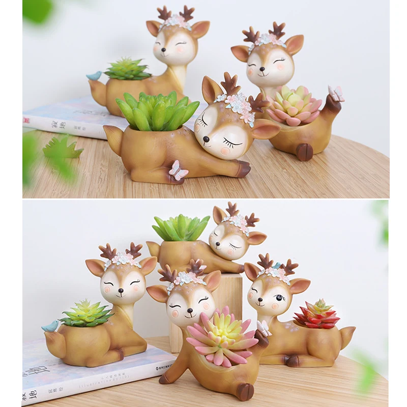 Цветочный горшок с мультяшным оленем украшение для рабочего стола симпатичный