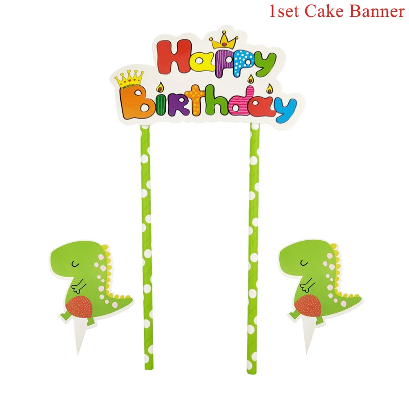 1set cake banner Реквизит Динозавр для вечеринки брелок для ключей динозавры кольцо браслеты ожерелья украшения для дня рождения подарок для детей Детские вечерние сувениры для душа - Цвет: 1set cake banner