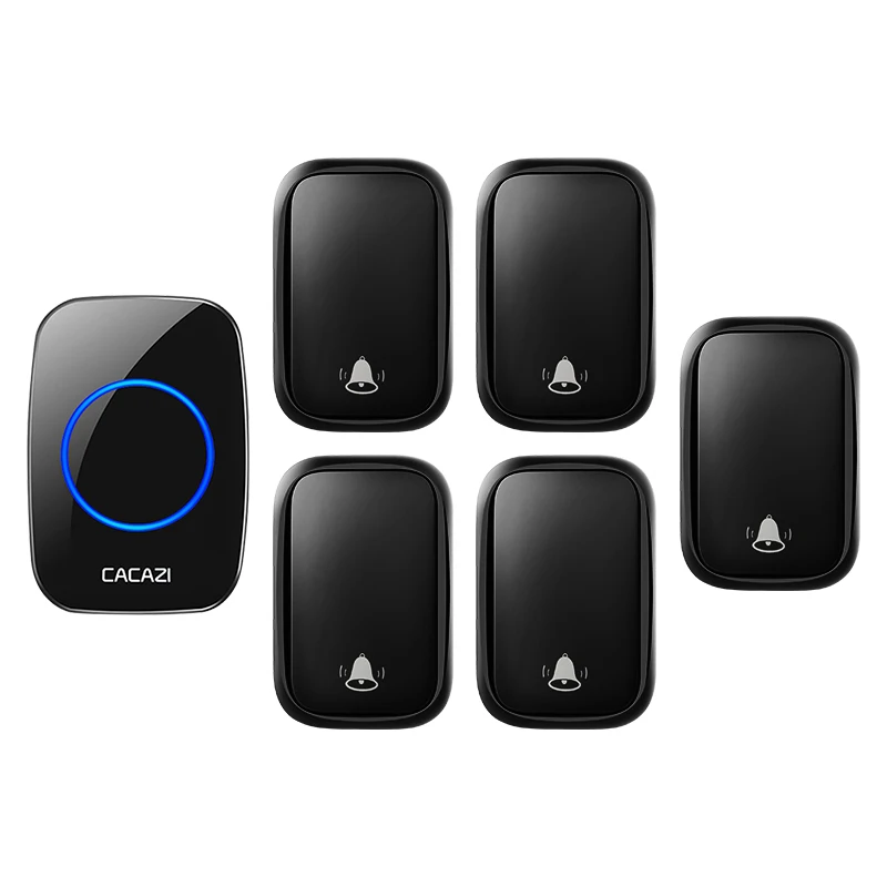 5 button 1 receiver CACAZI беспроводной без батареи требуется дверной звонок с автономным питанием 3 передатчика США ЕС Великобритании AU Plug 1 приемник Умный домашний звонок - Цвет: 5 button 1 receiver