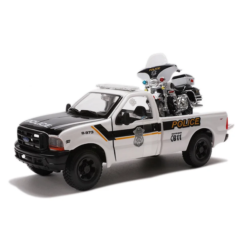 Лучшие продажи 1:24 F350 полицейский пикап+ Harley-Motor модель сплава, моделирование литья под давлением модель, коллекция подарков