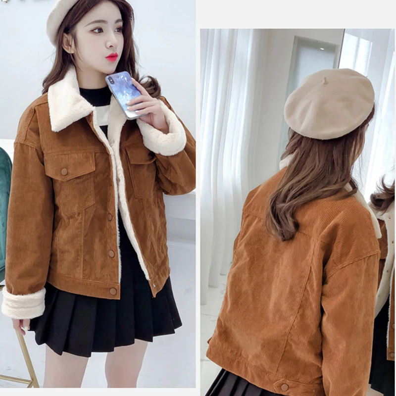 Женская куртка с подкладкой из искусственного меха зимняя Вельветовая бомбер