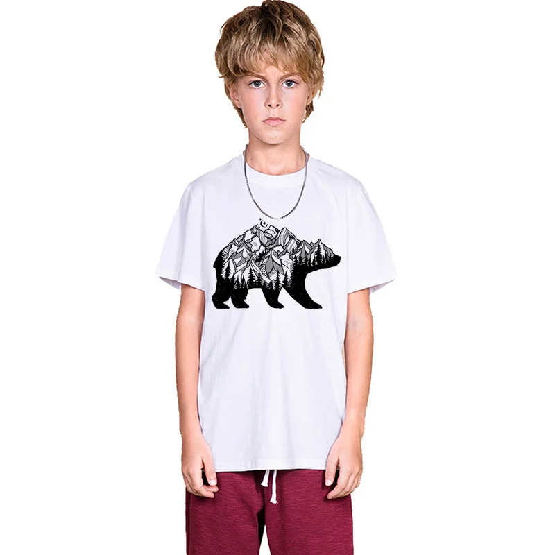 

Bear Wolf Tiger Animal Print Summer Fashion T-shirt Children Boys Short Sleeve White Tee Baby Kids Cotton Tops For Girls Clothes