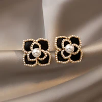 fashion design sense camellia pearl earrings female 2021 new trendy temperament 925 silver needle atmospheric ear jewelry