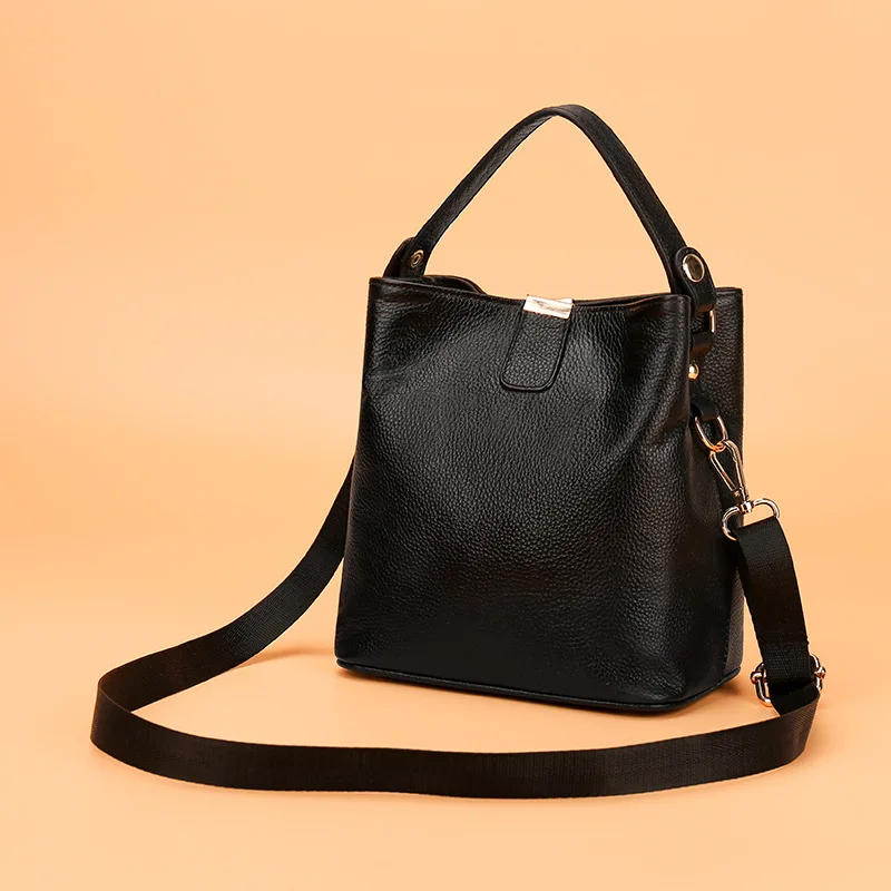 New Fashion Lady's Bucket Bag Top Layer Cowhide Handbag High Quality Women Shoulder Bag Cross body Bag Female Travel Bag