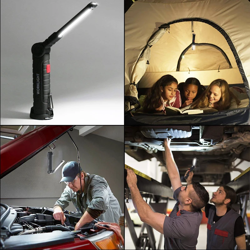 

USB Rechargeable Flashlight Magnetic 5 Modes COB Led Work Light Waterproof Torch for Car Repair