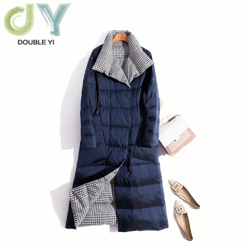 

Куртка женская двухсторонняя на утином пуху, с высоким воротником, теплая двухбортная