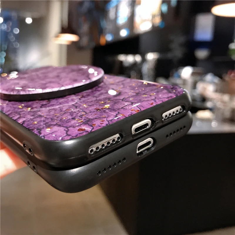 Mirror Bracket Phone Cases Glossy Drop Glue Marble Cover for Samsung Galaxy S20 S9 S8 S10 Plus Note 10 8 9 Case |