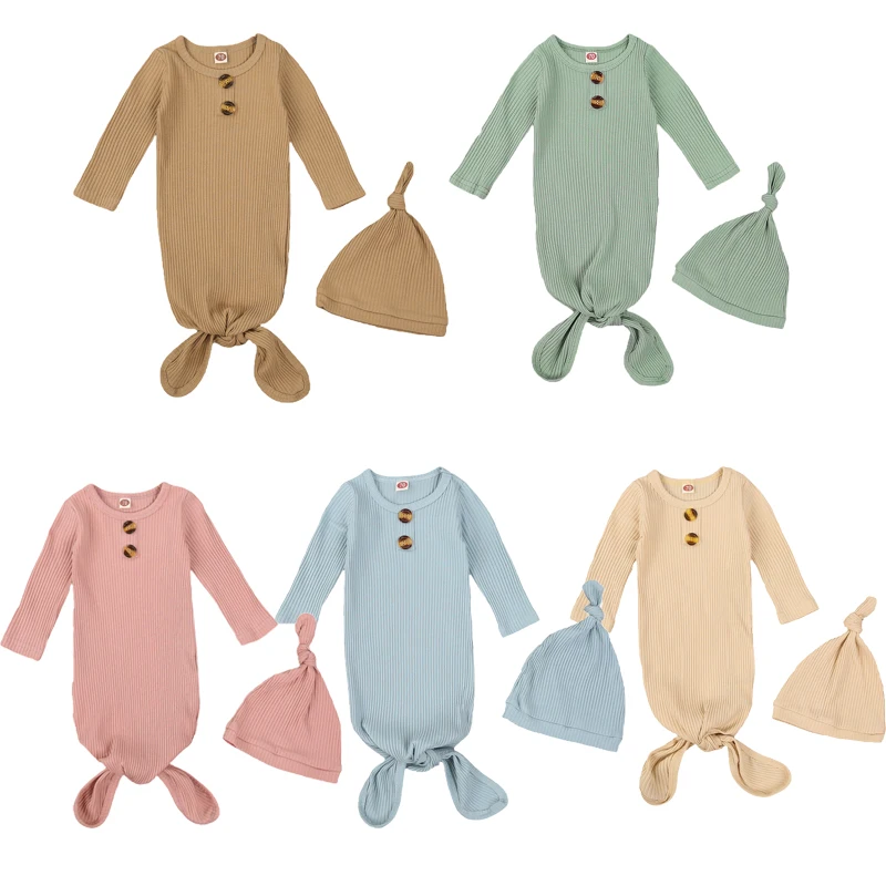 

Fashion Solid Cotton Casual Newborn Baby Sleeping Bags Quilt and Hat Long Sleeve Infant Swaddle Wrap Comfort Blanket With Hats