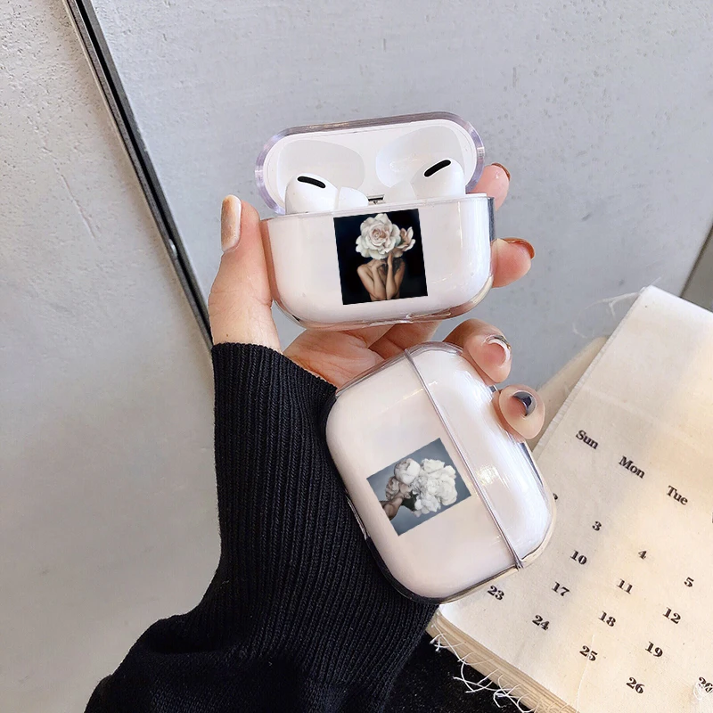 Чехол в стиле ретро с изображением цветов и иллюстраций для Airpods Pro прозрачный