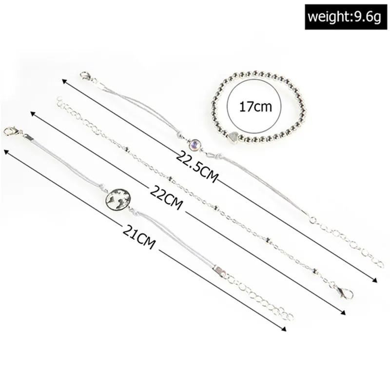 

4pcs/sets Silver Color Hollow Map Bracelets For Women Opal Stone Bead Adjustable Chain Party Jewelry Wholesale