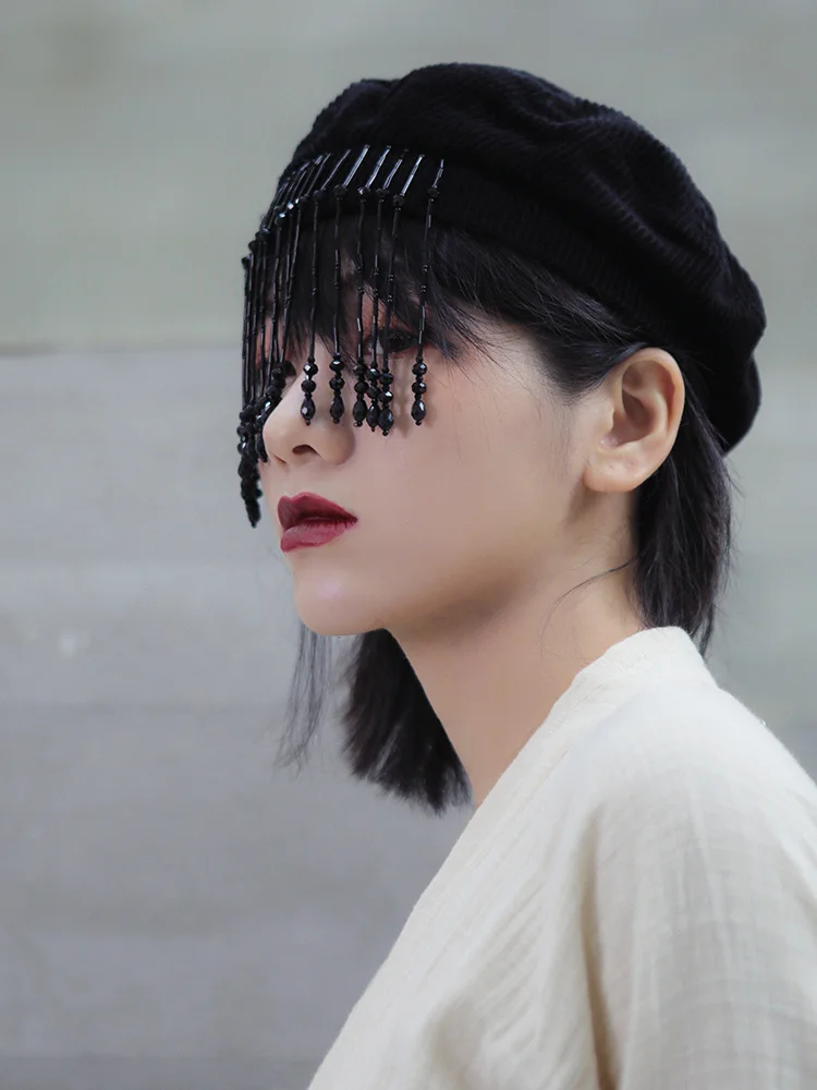 GETSRING Women Hat Tassel Patchwork Vintage Corduroy Womens Hats Black Fashion Berets 2019 New Suede | Аксессуары для одежды