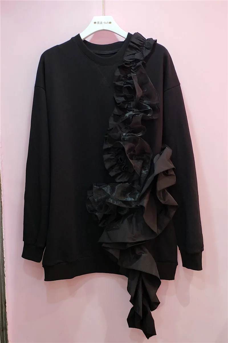 

Women's Clothing 2021 Spring and Autumn Pleated Plate Flower Decoration Casual Pullover Loose Sweatershirts Students