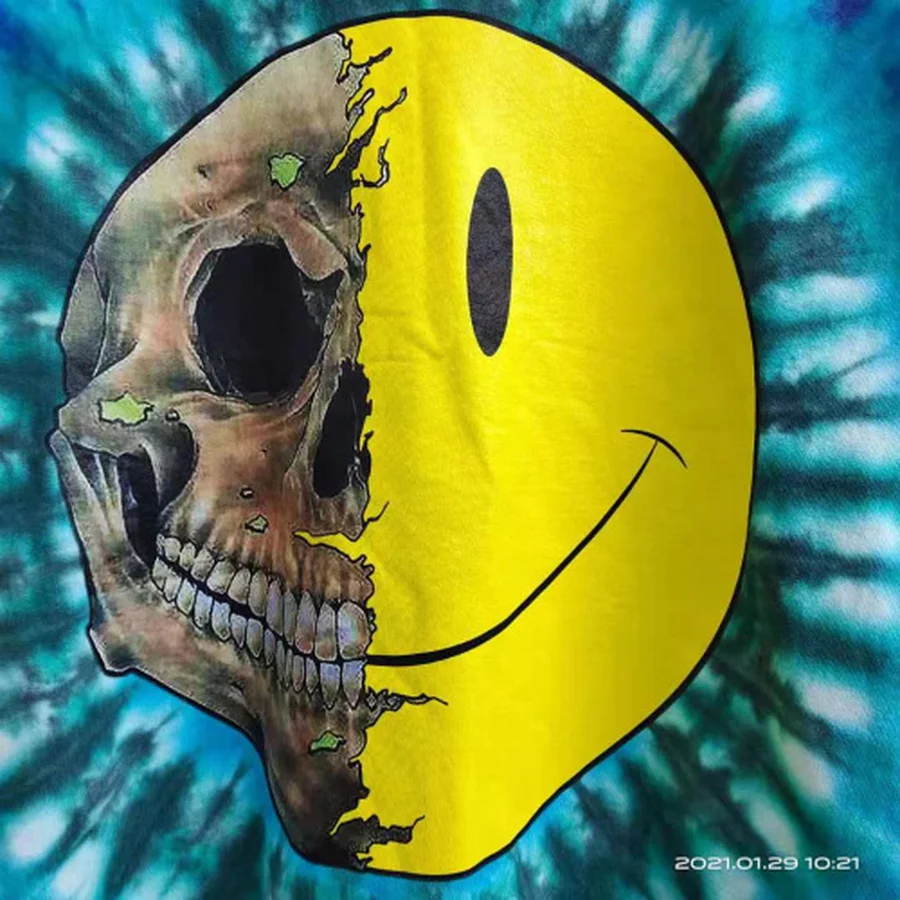 

Tie-dye Skull Travis Scott Tee T-shirt Men Women Best Quality Green T-shirts Tops oversized