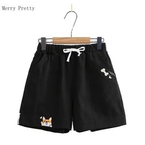 Шорты женские с завышенной талией, с вышивкой и карманами, в Корейском стиле, шорты в стиле харадзю, лето 2020