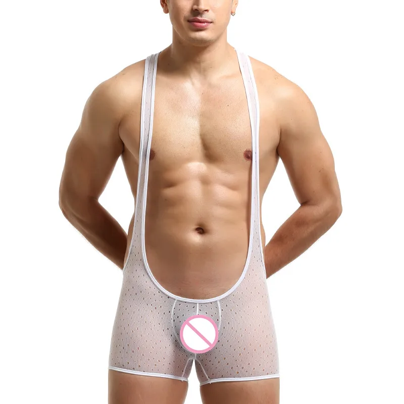 Мужское прозрачное боди AIIOU черное из сетчатой ткани сексуальная одежда дышащее