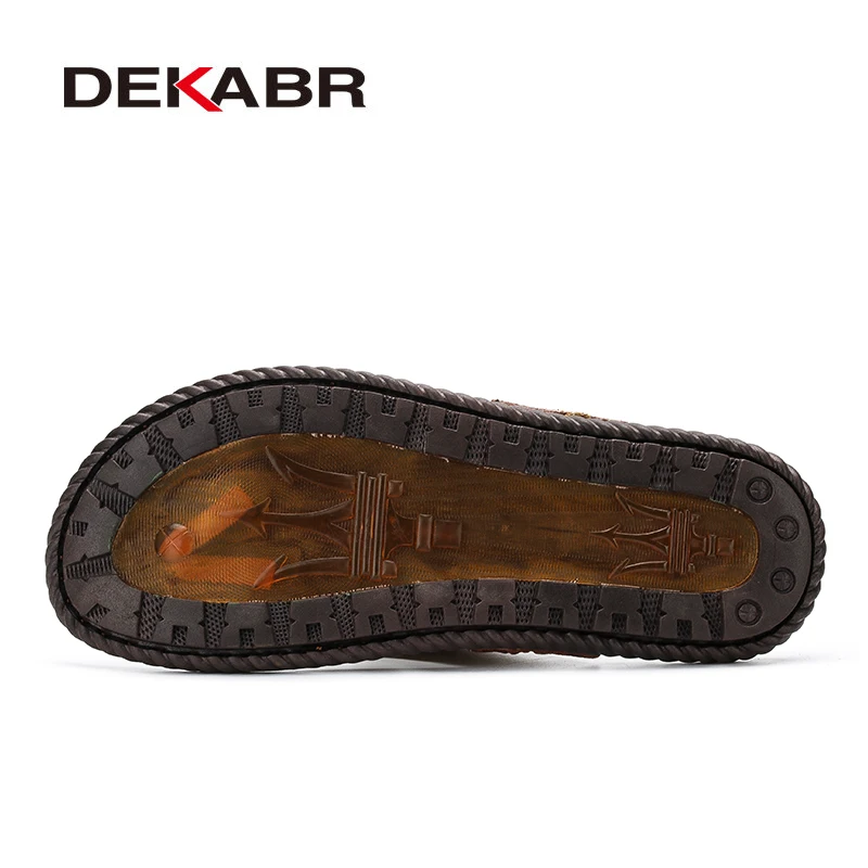 Мужские пляжные сандалии из воловьей кожи DEKABR коричневые слиперы модные
