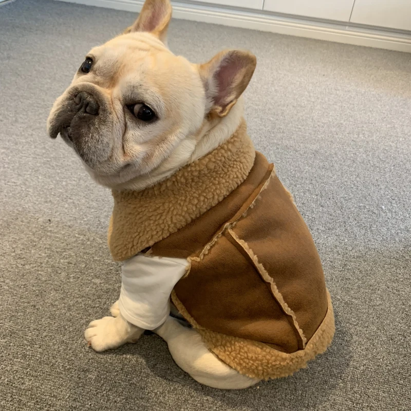 French Bulldog Clothes Winter Frenchie Dog Coat Jacket Pug Clothing Schnauzer Dog Outfit Suede Cashmere Pet Vest Costume Apparel
