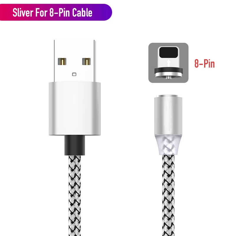 Silver For iPhone 1 м светодиодный магнитный USB кабель для iPhone Xs Max и usb type-C кабель Micro USB кабель для samsung Xiaomi huawei USB C адаптер - Цвет: Silver For iPhone