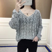 edition hollow out the bat sleeve v neck loose temperament ol knitting base set of qiu dong wear female head outside