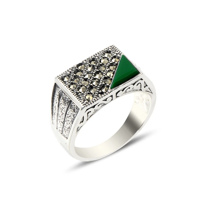 

Серебряное кольцо Silverlina с зеленым агатом и марказитом