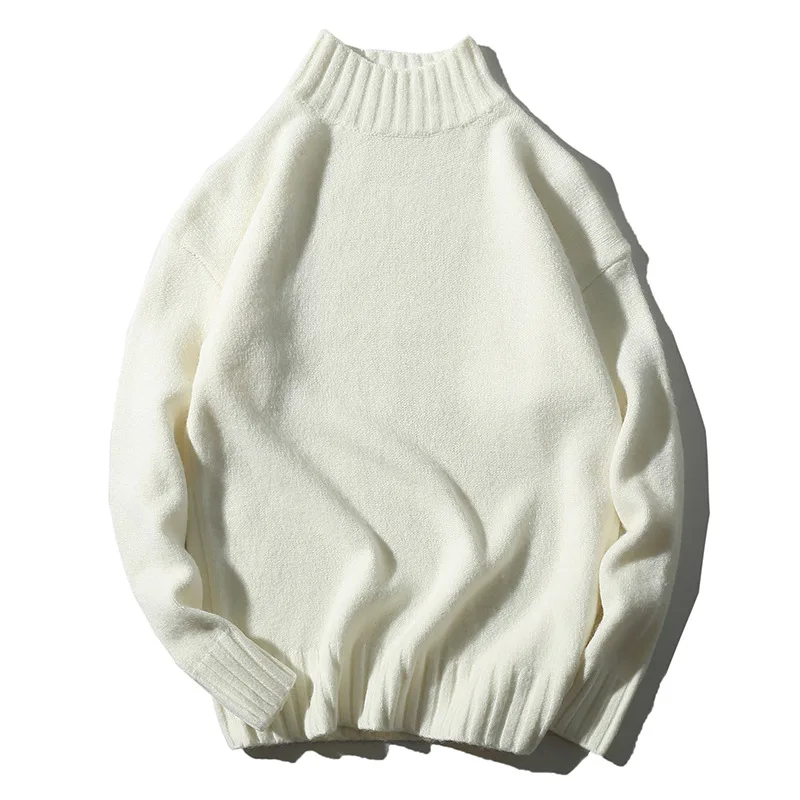 Мужской вязаный Свитер оверсайз с высоким воротником милая синяя винтажная