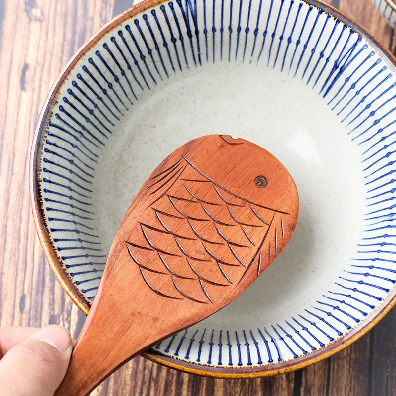 Искусственная деревянная ложка в японском стиле креативные милые рыбки кухонные